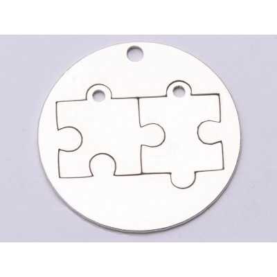 E0676 N Set argint pandant puzzle 22mm + 2 piese puzzle 12mm 0.6mm grosime-1buc