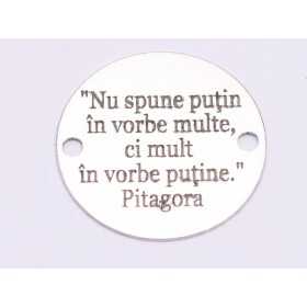 E0703-GS- Link banut argint 925 gravat cu citat Pitagora 16.5mm diametru 0.33mm grosime