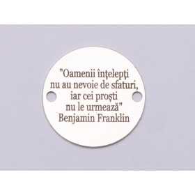 E0704-GS- Link banut argint 925 gravat cu citat Benjamin Franklin 16.5mm diametru 0.33mm grosime