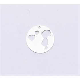 E0893-N-Charm rotund din argint 925 diametru 16.5mm decupat model fetita si inimioare