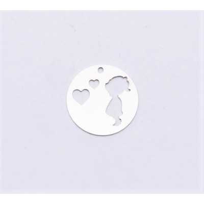 E0893-N-Charm rotund din argint 925 diametru 16.5mm decupat model fetita si inimioare