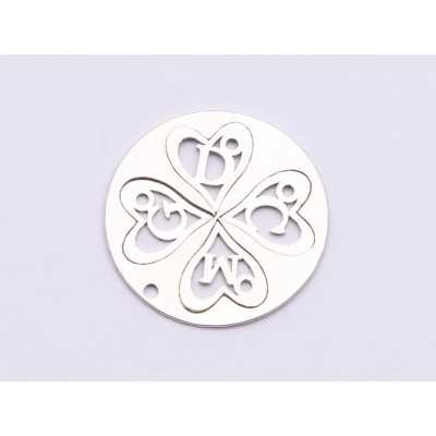 Charm argint 925 Set 4 inimi separabile cu initiale 22mm/10mm 0.6mm grosime