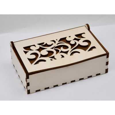 L0081- Cutie cu capac din lemn Model Floral 15x9x4,5cm