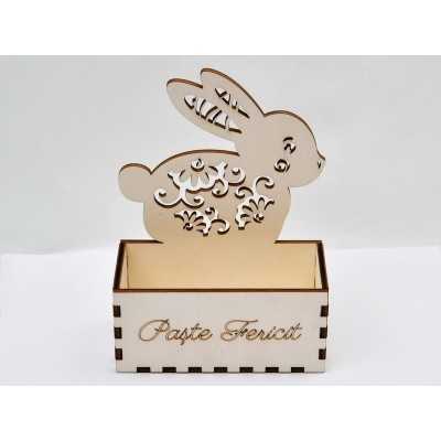 L083-Cutie decorativa/suport pentru flori Iepuras decupat 18x13x6cm 1buc