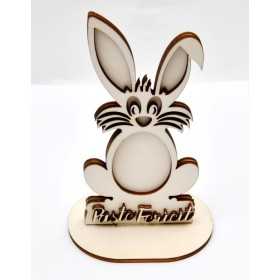 L097-Decoratiune din lemn pentru licheni Iepuras "Paste Fericit!" 20*10cm