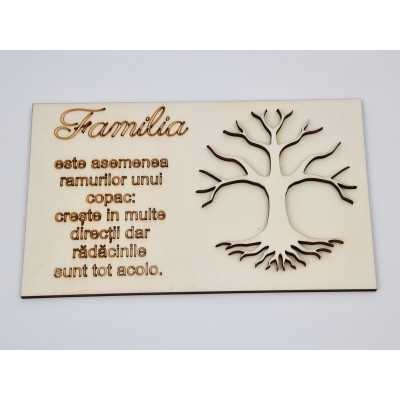 L104- Tablou lemn Copacul Vietii pentru licheni text Familia 30x20cm