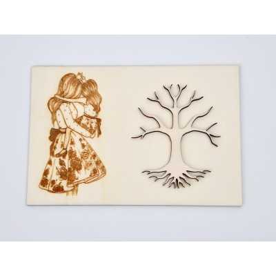 L146-Tablou cu copacul vietii pentru licheni - Mama si fiica -13x20cm