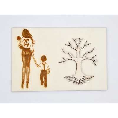 L155- Tablou lemn Copacul Vietii pentru licheni Mom of boys 20x30cm