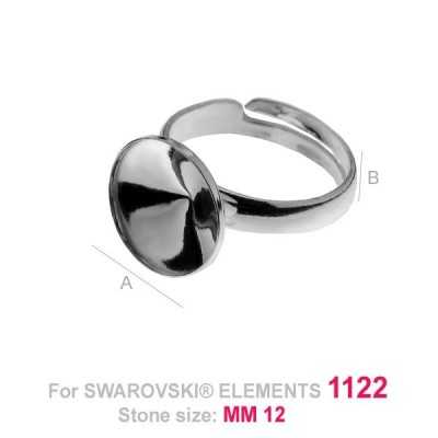 G0479-Baza inel reglabil Swarovski rivoli 12mm cu bordura joasa