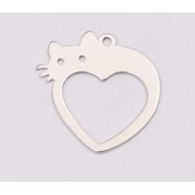 E1184-N-Pandant inima decupata cu pisica 16x16mm 0.50 mm 1 buc