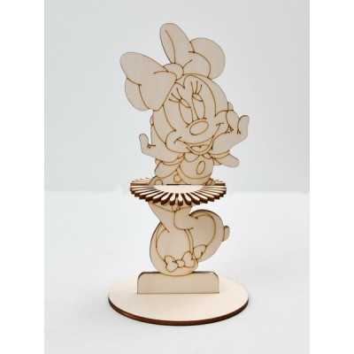 L248- Decupaj din lemn cu suport Minnie Mouse cu rochita 23x10cm
