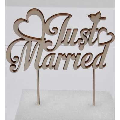 L278- Cake topper lemn "Just Married" 13x15cm 1buc