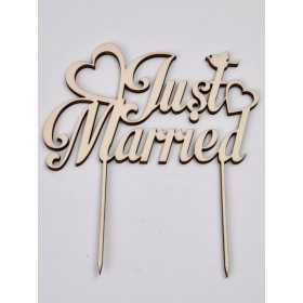L278- Cake topper lemn "Just Married" 13x15cm 1buc