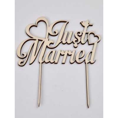 L278- Cake topper lemn "Just Married" 13x15cm 1buc