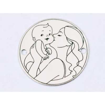 E1276 GS Link rotund argint 925 Mother kiss the baby 16.5mm 1 buc