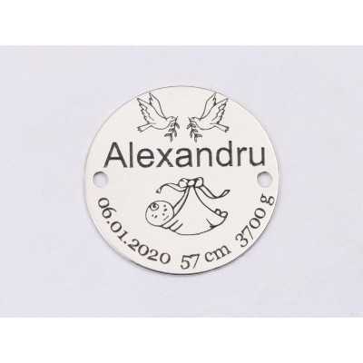 S116 - Banut din argint personalizal cu datele de nastere si porumbei 16.5mm