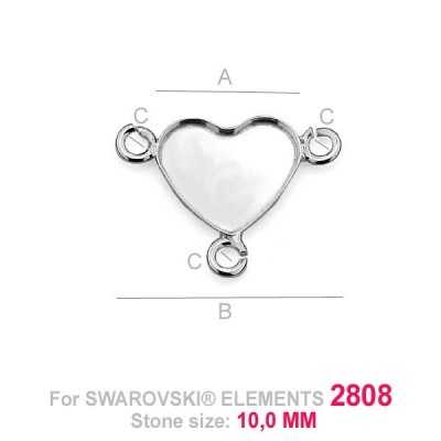 G0738-Baza pandant 3 bucle pentru Swarovski Heart 2808 de 10mm