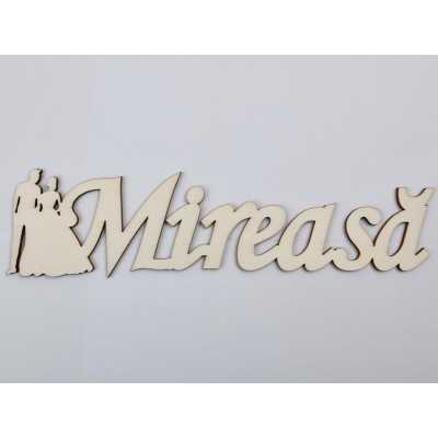 L517-Decupaj lemn text Mireasa cu figurine 30x9 cm