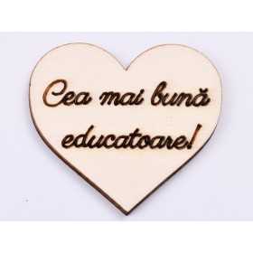 L545-Decupaj inima lemn "Cea mai buna profesoara"-5cm, 1 buc