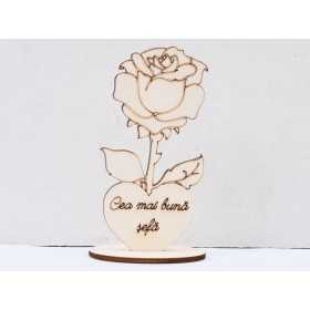 L594-Decupaj lemn floare cu suport "Cea mai buna sora" -1 buc