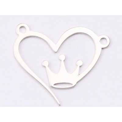 E1492 N - Pandant argint 925 Inima si coroana, 20.5x17mm- 1 buc