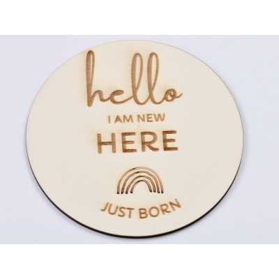 L648-Decoratiune cerc lemn "Hello world" 13cm- 1 buc