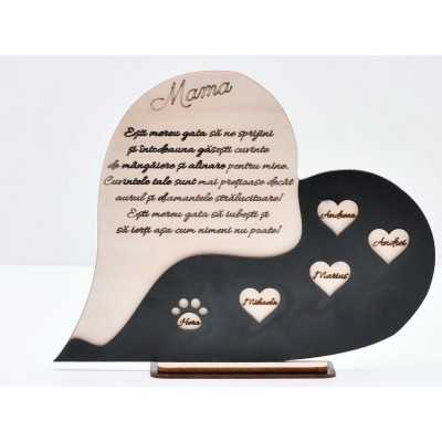 L713-Decoratiune personalizabila inima lemn " Mama" 25x20cm - 1 buc