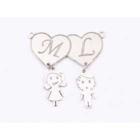 E1553 G Inimioare personalizabile din argint cu doi copii 28.7x13.5mm, 0.6mm 1 buc