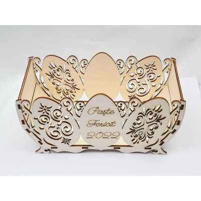 L0045-Cos decorativ din lemn Paste Fericit! 29x12x14cm 1 buc