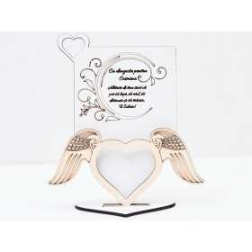 L727-Decoratiune din lemn cu rama foto inima "Cu dragoste..." 17x15cm - 1 buc