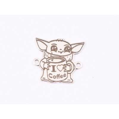 E1605 G Link Argint 925 "Yoda loves coffee" 12.5x11mm, 0.5mm 1 buc