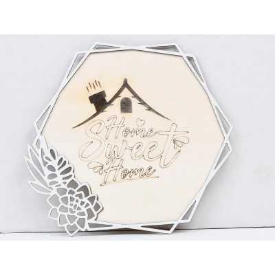 L756-Decoratiune lemn si MDF " Home ... " 27x25 cm - 1 buc