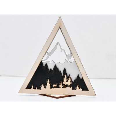 L759-Decoratiune lemn si MDF "Mountains " 17x16.5 cm - 1 buc
