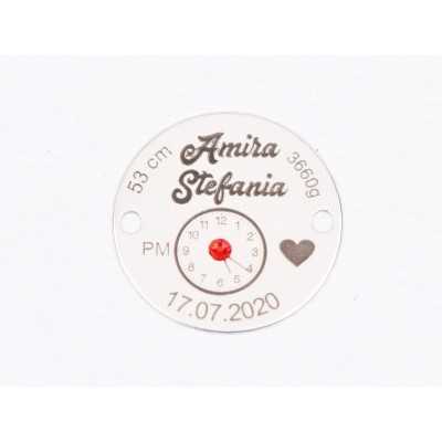 S136 - Bănuț de botez argint 925 personalizat – medalion naștere 22mm