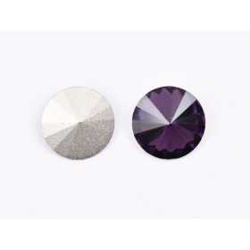 P4575-Austria Rivoli Round Stone, 12mm, Amethyst Silver Foiled - 1 buc