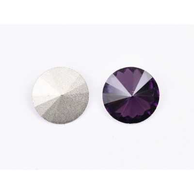 P4575-Austria Rivoli Round Stone, 12mm, Amethyst Silver Foiled - 1 buc