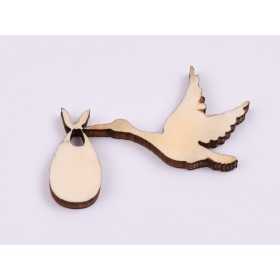 L812-Decoratiune lemn "Barza in zbor" 4x2.5 cm - 1 buc