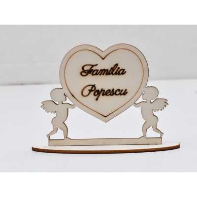 L832-Decoratiune lemn "Familia Popescu" 12x14 cm - 1 buc