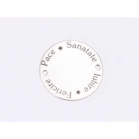 Bănuț de mot gravat Pace, Sănătate, Iubire, Fericire din argint 925, element brățară 16.5 mm E1650