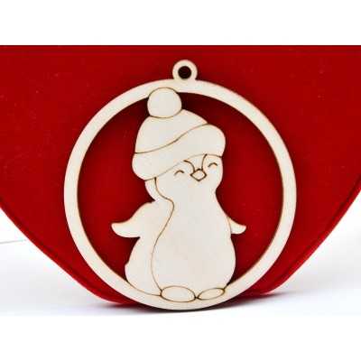 L898- Glob din lemn, pinguin, 10x11cm - 1 buc