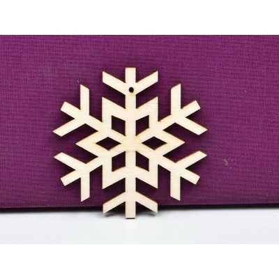 Glob de Crăciun din lemn, model fulg de nea, 7,5 × 7,5 cm L933