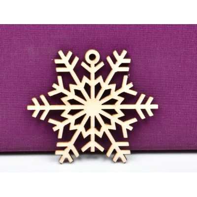 Glob de Crăciun din lemn, model fulg de nea, 8,5 × 7,5 cm L934