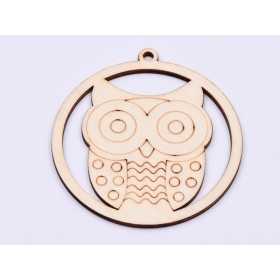 L947- Glob din lemn, Bufnita stilizata 10.5x10 cm - 1 buc