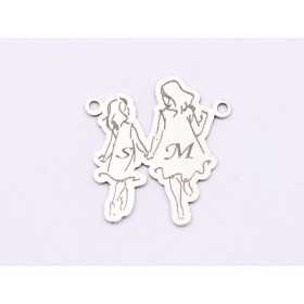 E1858 G Decupaj Argint personalizabil mama si fiica, 18.5x17.5x0.5mm, 1 buc