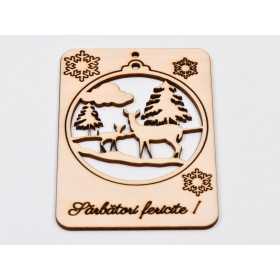 L966- Decupaj din lemn puzzle , Peisaj iarna 14x10 cm - 1 buc