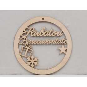 L1001- Coronita din lemn "Sarbatori Binecuvantate", 30x30cm - 1 buc