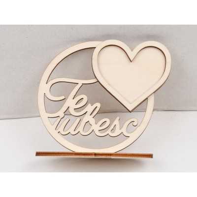 L1071-Decoratiune din lemn Te iubesc cu inima si suport -10cm