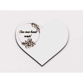 L1080-Decupaj inima flori MDF alb "Cea mai buna matusa", 6x7cm - 1 buc