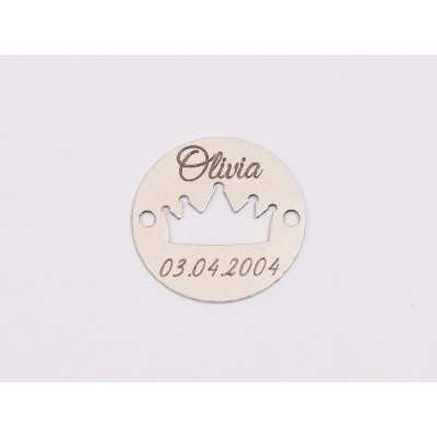 E1991 G Banut din argint pentru mot botez personalizabil cu coronita 16.5mm
