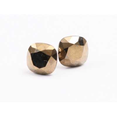 Cercei cu cristal patrat de 10mm, Metallic Light Gold - 1 pereche